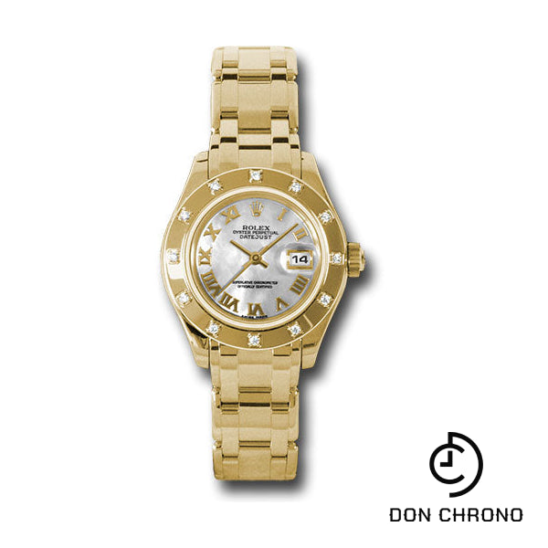 Rolex Yellow Gold Lady-Datejust Pearlmaster 29 Watch - 12 Diamond Bezel - Mother-Of-Pearl Roman Dial - 80318 mr
