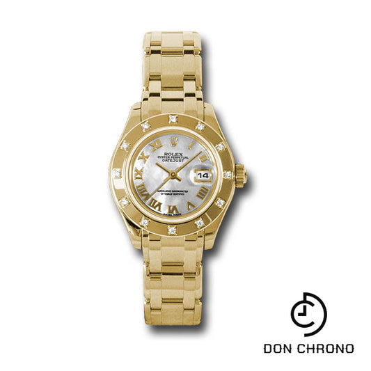 Rolex Yellow Gold Lady-Datejust Pearlmaster 29 Watch - 12 Diamond Bezel - Mother-Of-Pearl Roman Dial - 80318 mr