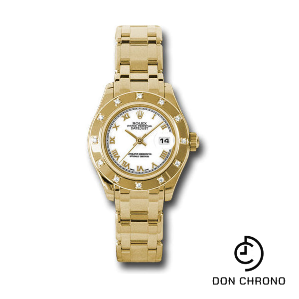 Rolex Yellow Gold Lady-Datejust Pearlmaster 29 Watch - 12 Diamond Bezel - White Roman Dial - 80318 wr