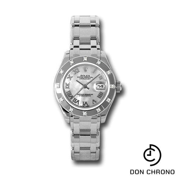 Rolex White Gold Lady-Datejust Pearlmaster 29 Watch - 12 Diamond Bezel - Mother-Of-Pearl Roman Dial - 80319 mr