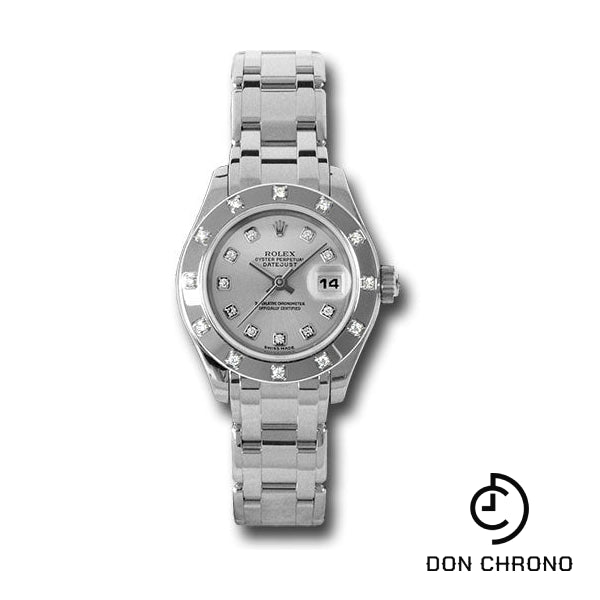 Rolex White Gold Lady-Datejust Pearlmaster 29 Watch - 12 Diamond Bezel - Silver Diamond Dial - 80319 sd
