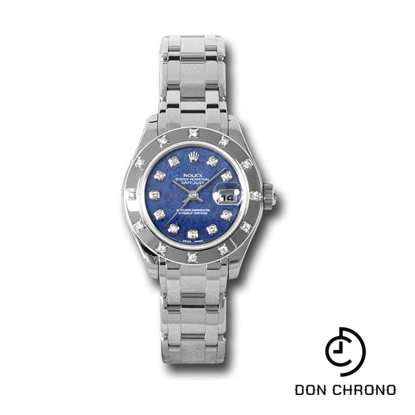 Rolex White Gold Lady-Datejust Pearlmaster 29 Watch - 12 Diamond Bezel - Sodalite Semi Precious Stone Diamond Dial - 80319 sod