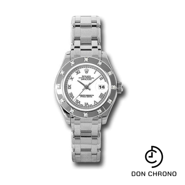 Rolex White Gold Lady-Datejust Pearlmaster 29 Watch - 12 Diamond Bezel - White Roman Dial - 80319 wr