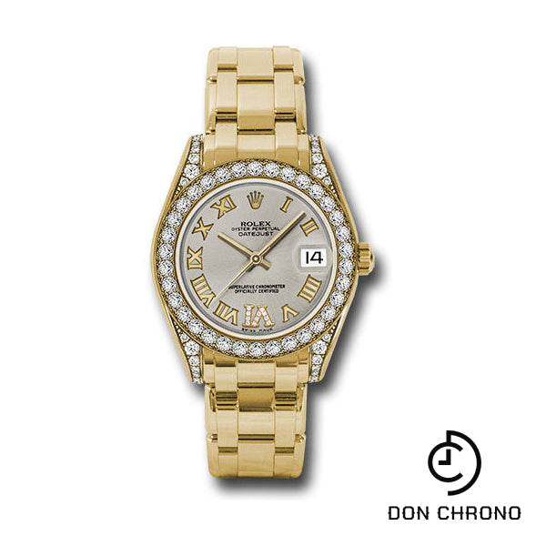 Rolex Yellow Gold Datejust Pearlmaster 34 Watch - 34 Diamond Bezel - Silver Roman Dial - 81158 sdr