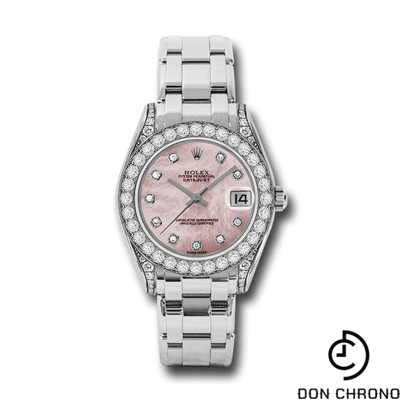 Rolex White Gold Datejust Pearlmaster 34 Watch - 34 Diamond Bezel - Pink Mother-Of-Pearl Diamond Dial - 81159 pmd