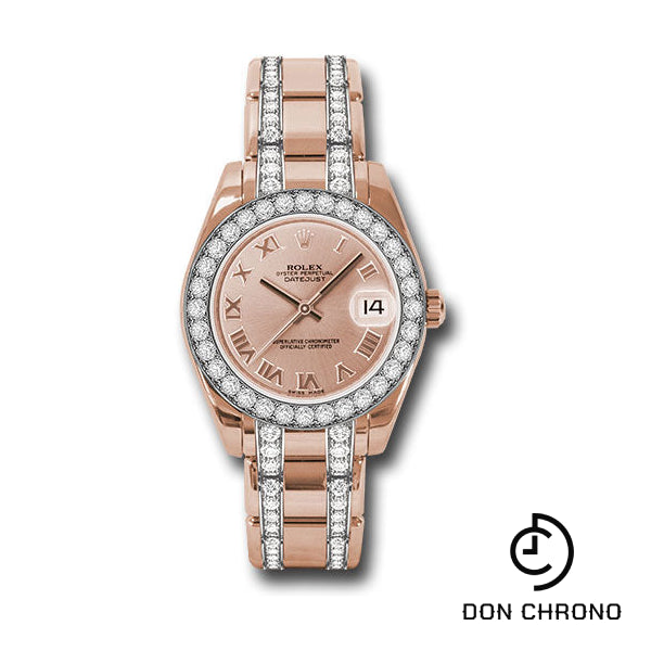 Rolex Everose Gold Datejust Pearlmaster 34 Watch - 32 Diamond Bezel - Pink Roman Dial - 81285 prdp