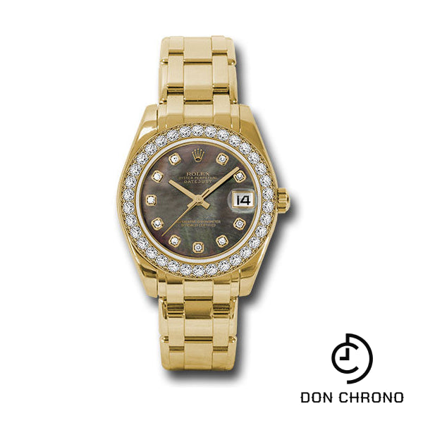 Rolex Yellow Gold Datejust Pearlmaster 34 Watch - 34 Diamond Bezel - Black Mother-Of-Pearl Diamond Dial - 81298 dkmd
