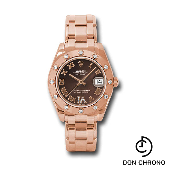 Rolex Everose Gold Datejust Pearlmaster 34 Watch - 12 Diamond Bezel - Chocolate Roman Dial - 81315 chodr