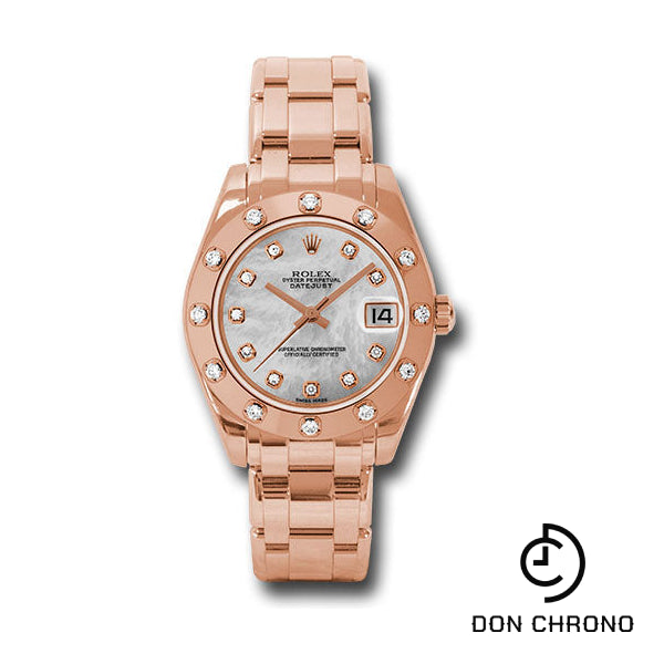 Rolex Pink Gold Datejust Pearlmaster 34 Watch - 12 Diamond Bezel - Mother-Of-Pearl Diamond Dial - 81315 md