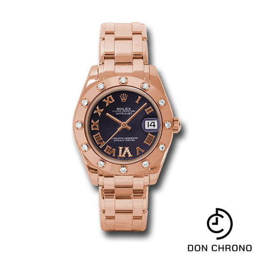 Rolex Pink Gold Datejust Pearlmaster 34 Watch - 12 Diamond Bezel - Purple Diamond Roman Vi Roman Dial - 81315 pdr