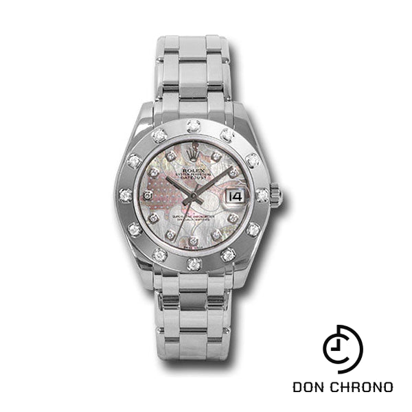 Rolex White Gold Datejust Pearlmaster 34 Watch - 12 Diamond Bezel - Pink Goldust Dream Diamond Dial - 81319 pgdd