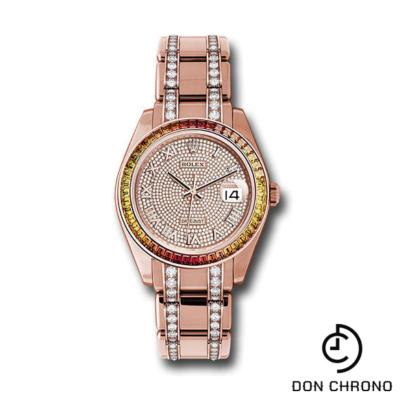 Rolex Everose Gold Datejust Pearlmaster 39 Watch - 48 Orange To Yellow Gradient Baguette-Cut Sapphires Bezel - 18K Everose Gold Diamond Paved Dial - 86345SAJOR dpdb