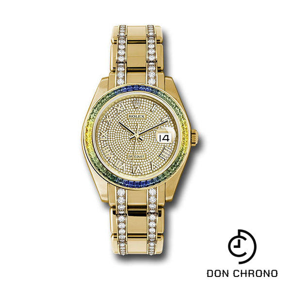 Rolex Yellow Gold Datejust Pearlmaster 39 Watch - 48 Blue To Green Gradient Baguette-Cut Sapphires Bezel - 18K Yellow Gold Diamond Paved Dial - 86348SABLV dpdb