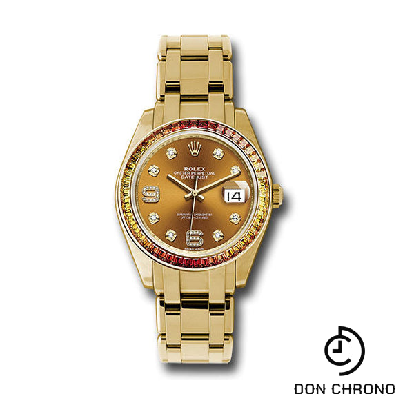 Rolex Yellow Gold Datejust Pearlmaster 39 Watch - 48 Orange To Yellow Gradient Baguette-Cut Sapphires Bezel - Cognac Diamond Dial - 86348SAJOR