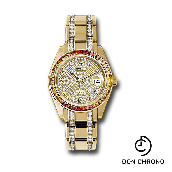 Rolex Yellow Gold Datejust Pearlmaster 39 Watch - 48 Orange To Yellow Gradient Baguette-Cut Sapphires Bezel - 18K Yellow Gold Diamond Paved Dial - 86348SAJOR dpdb