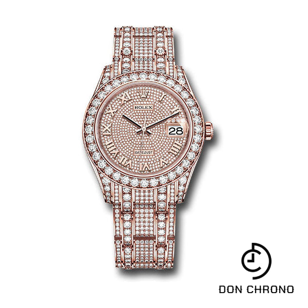 Rolex Everose Gold Pearlmaster 39 Watch - Diamond Lugs - Diamond Bezel - 713 Diamond Paved Roman Dial - Diamond Pearlmaster Bracelet - 86405rbr dprdp