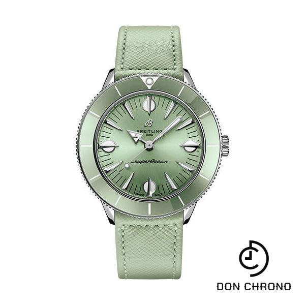 Breitling Superocean Heritage ’57 Pastel Paradise Watch - Stainless Steel - Mint Green Dial - Mint Green Calfskin Leather Strap - Folding Buckle - A10340361L1X1