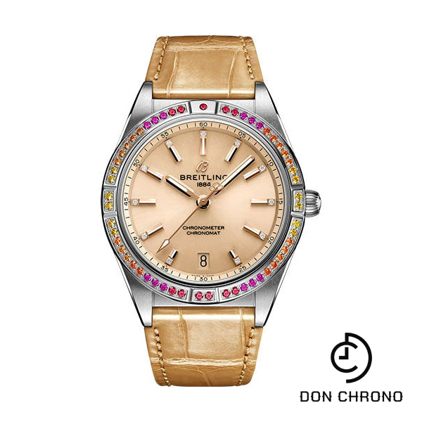 Breitling Chronomat Automatic 36 South Sea Watch - Stainless Steel (Gem-set) - Beige Dial - Beige Alligator Leather Strap - Folding Buckle - A10380611A1P1