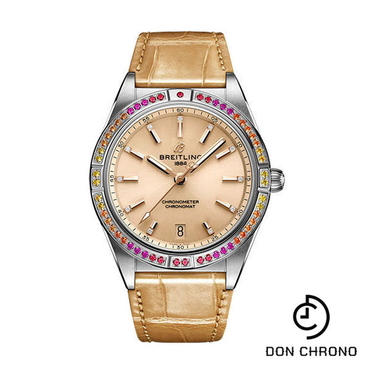 Breitling Chronomat Automatic 36 South Sea Watch - Stainless Steel (Gem-set) - Beige Dial - Beige Alligator Leather Strap - Folding Buckle - A10380611A1P1