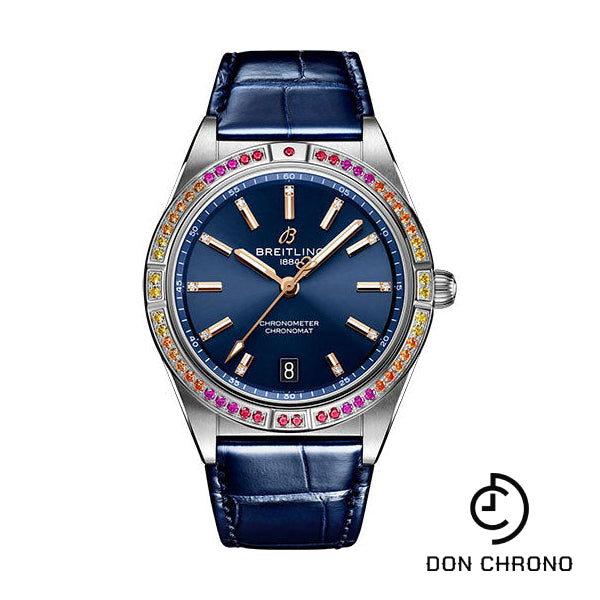 Breitling Chronomat Automatic 36 South Sea Watch - Stainless Steel (Gem-set) - Midnight Blue Dial - Blue Alligator Leather Strap - Folding Buckle - A10380611C1P1