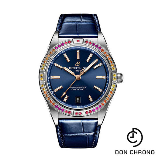 Breitling Chronomat Automatic 36 South Sea Watch - Stainless Steel (Gem-set) - Midnight Blue Dial - Blue Alligator Leather Strap - Folding Buckle - A10380611C1P1