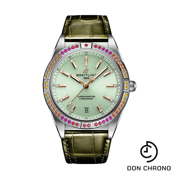 Breitling Chronomat Automatic 36 South Sea Watch - Stainless Steel (Gem-set) - Mint Green Dial - Green Alligator Leather Strap - Folding Buckle - A10380611L1P1