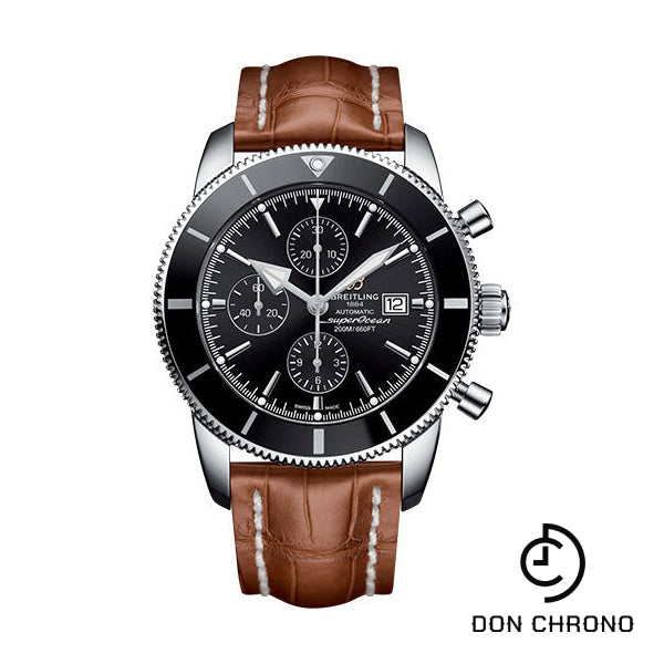 Breitling Superocean Heritage II Chronograph 46 Watch - Steel Case - Volcano Black Dial - Gold Croco Strap - A1331212/BF78/755P/A20D.1