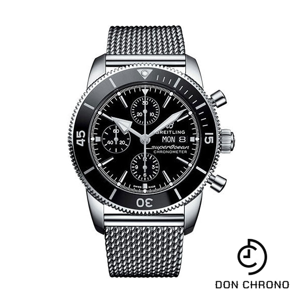 Breitling Superocean Heritage II Chronograph 44 Watch - Steel Case - Black Dial - Steel Aero Classic Bracelet - A13313121B1A1