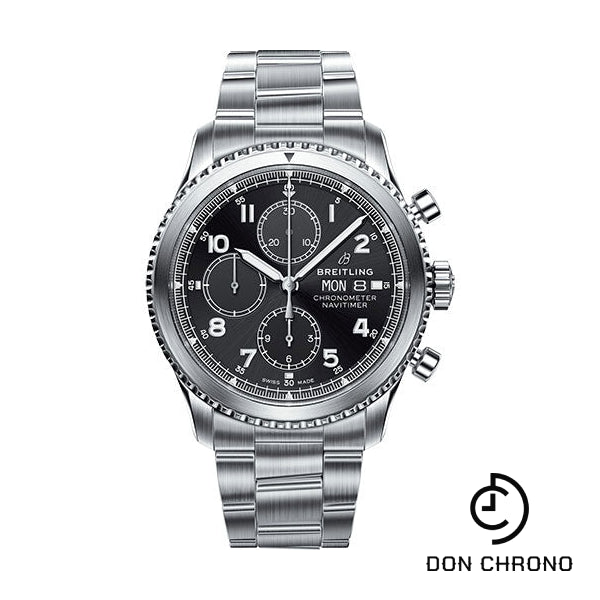 Breitling Aviator 8 Chronograph 43 Watch - Steel Case - Black Dial - Steel Professional III Bracelet - A13314101B1A1