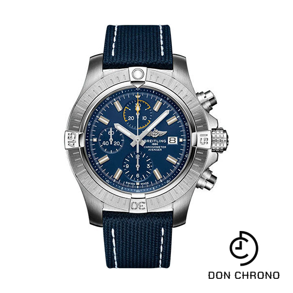Breitling Avenger Chronograph 45 Watch - Stainless Steel - Blue Dial - Blue Calfskin Leather Strap - Folding Buckle - A13317101C1X2