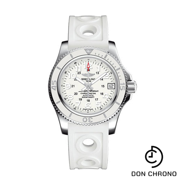 Breitling Superocean II 36 Watch - Steel - Hurricane White Dial - White Ocean Racer II Strap - Tang Buckle - A17312D21A1S1