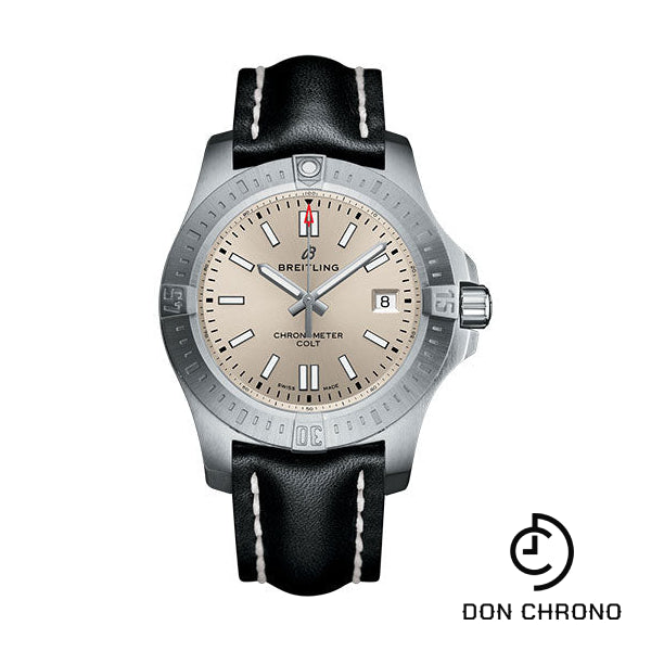 Breitling Chronomat Colt Automatic 41 Watch - Steel Case - Silver Dial - Black Leather Strap - A17313101G1X1