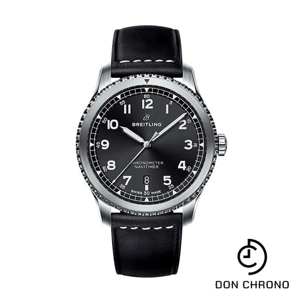 Breitling Aviator 8 Automatic 41 Watch - Steel Case - Black Dial - Black Leather Strap - A17314101B1X1