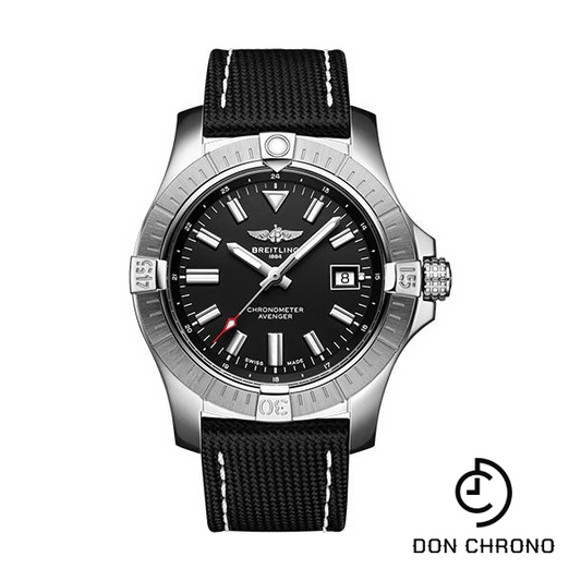Breitling Avenger Automatic 43 Watch - Stainless Steel - Black Dial - Anthracite Calfskin Leather Strap - Folding Buckle - A17318101B1X2