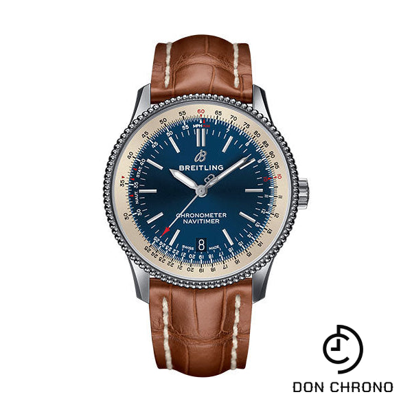 Breitling Navitimer 1 Automatic 38 Watch - Steel Case - Blue Dial - Gold Croco Strap - A17325211C1P2