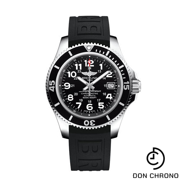 Breitling Superocean II 42 Watch - Steel - Volcano Black Dial - Black Diver Pro III Strap - Folding Buckle - A17365C91B1S2