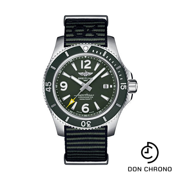 Breitling Superocean Automatic 44 Outerknown Watch - Stainless Steel - Green Dial - Khaki Green Econyl® Yarn Strap - Tang Buckle - A17367A11L1W1