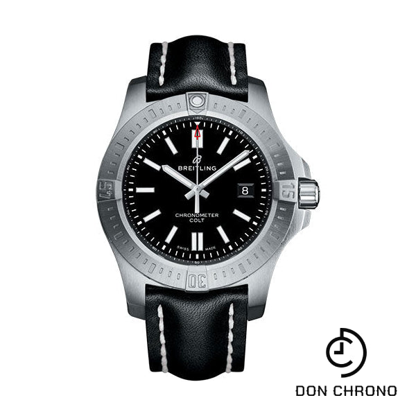 Breitling Chronomat Colt Automatic 44 Watch - Steel Case - Volcano Black Dial - Black Leather Strap - A17388101B1X1