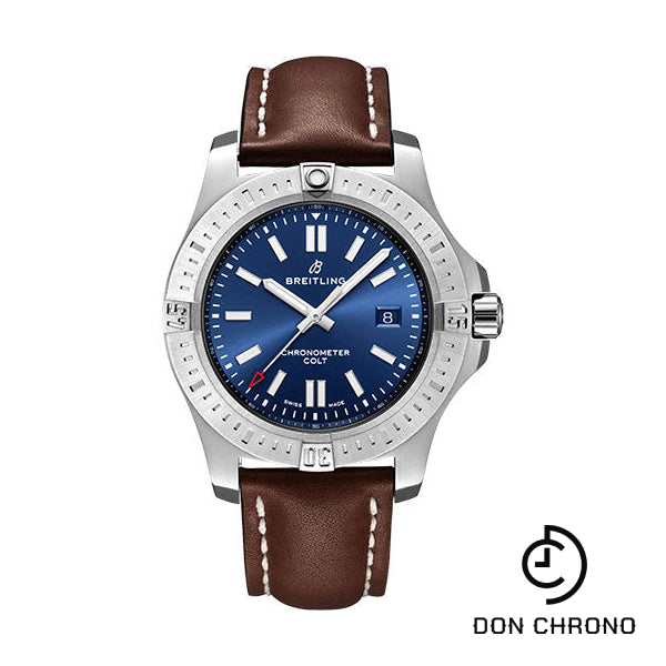 Breitling Colt Automatic Watch - Stainless Steel - Blue Dial - Brown Calfskin Leather Strap - Folding Buckle - A17388101C1X4