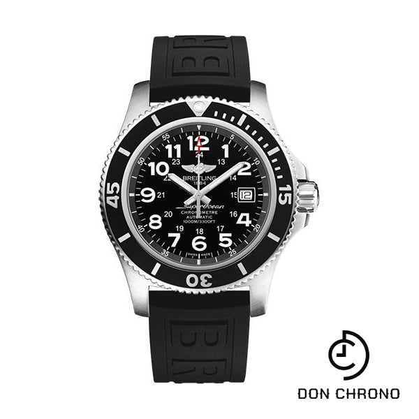 Breitling Superocean II 44 Watch - Steel - Volcano Black Dial - Black Diver Pro III Strap - Folding Buckle - A17392D71B1S2