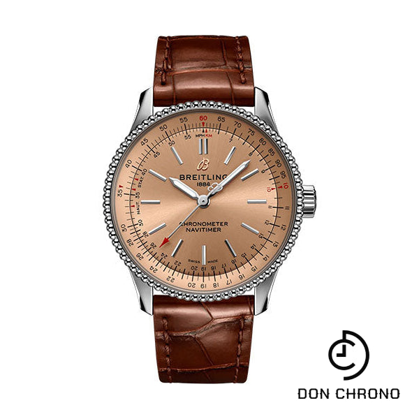 Breitling Navitimer Automatic 35 Watch - Stainless Steel - Copper Dial - Brown Alligator Leather Strap - Folding Buckle - A17395201K1P2