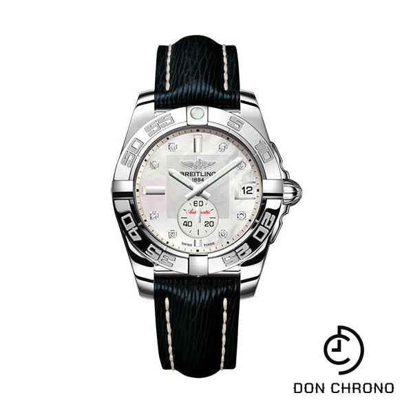 Breitling Galactic 36 Automatic Watch - Stainless Steel - Mother-Of-Pearl Diamond Dial - Blue Calfskin Leather Strap - Tang Buckle - A37330121A1X1