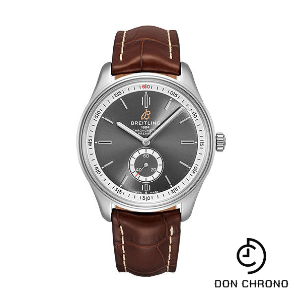 Breitling Premier Automatic Watch - 40mm Steel Case - Anthracite Dial - Brown Croco Strap - A37340351B1P1