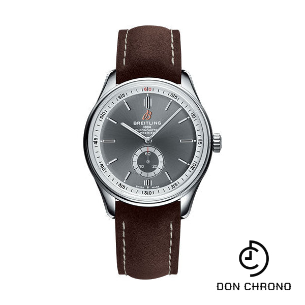 Breitling Premier Automatic Watch - 40mm Steel Case - Anthracite Dial - Brown Nubuck Strap - A37340351B1X1