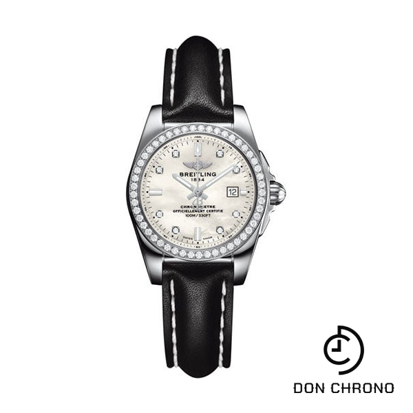 Breitling Galactic 29 SleekT Watch - Steel Case - Mother Of Pearl Dial - Black Leather Strap - A7234853/A785/477X/A12BA.1