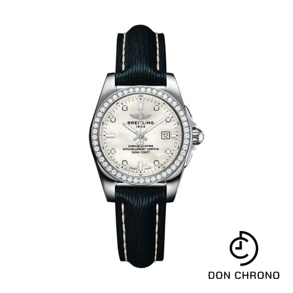 Breitling Galactic 29 Sleek Watch - Stainless Steel - Mother-Of-Pearl Dial - Blue Calfskin Leather Strap - Tang Buckle - A72348531A1X1