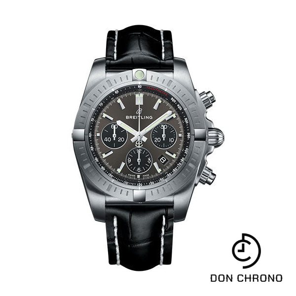 Breitling Chronomat B01 Chronograph 44 Watch - Steel Case - Blackeye Gray Dial - Black Croco Strap - AB0115101F1P1