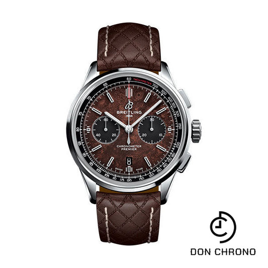 Breitling Premier B01 Chronograph 42 Bentley Centenary Limited Edition Watch - Stainless Steel - Brown Dial - Brown Calfskin Leather Strap - Tang Buckle Limited Edition - AB01181A1Q1X2