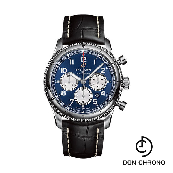 Breitling Aviator 8 B01 Chronograph 43 Watch - Stainless Steel - Blue Dial - Black Alligator Leather Strap - Folding Buckle - AB0119131C1P3