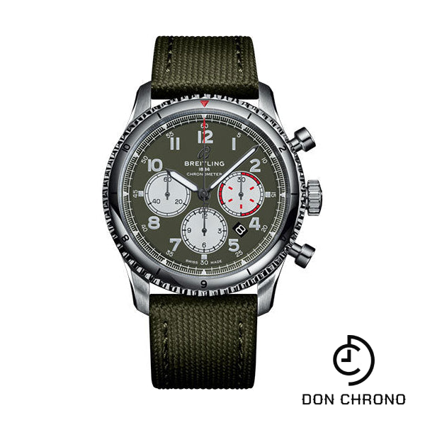 Breitling Aviator 8 B01 Chronograph 43 Curtiss Warhawk Watch - Steel - Green Dial - Khaki Green Military Strap - Folding Buckle - AB01192A1L1X2